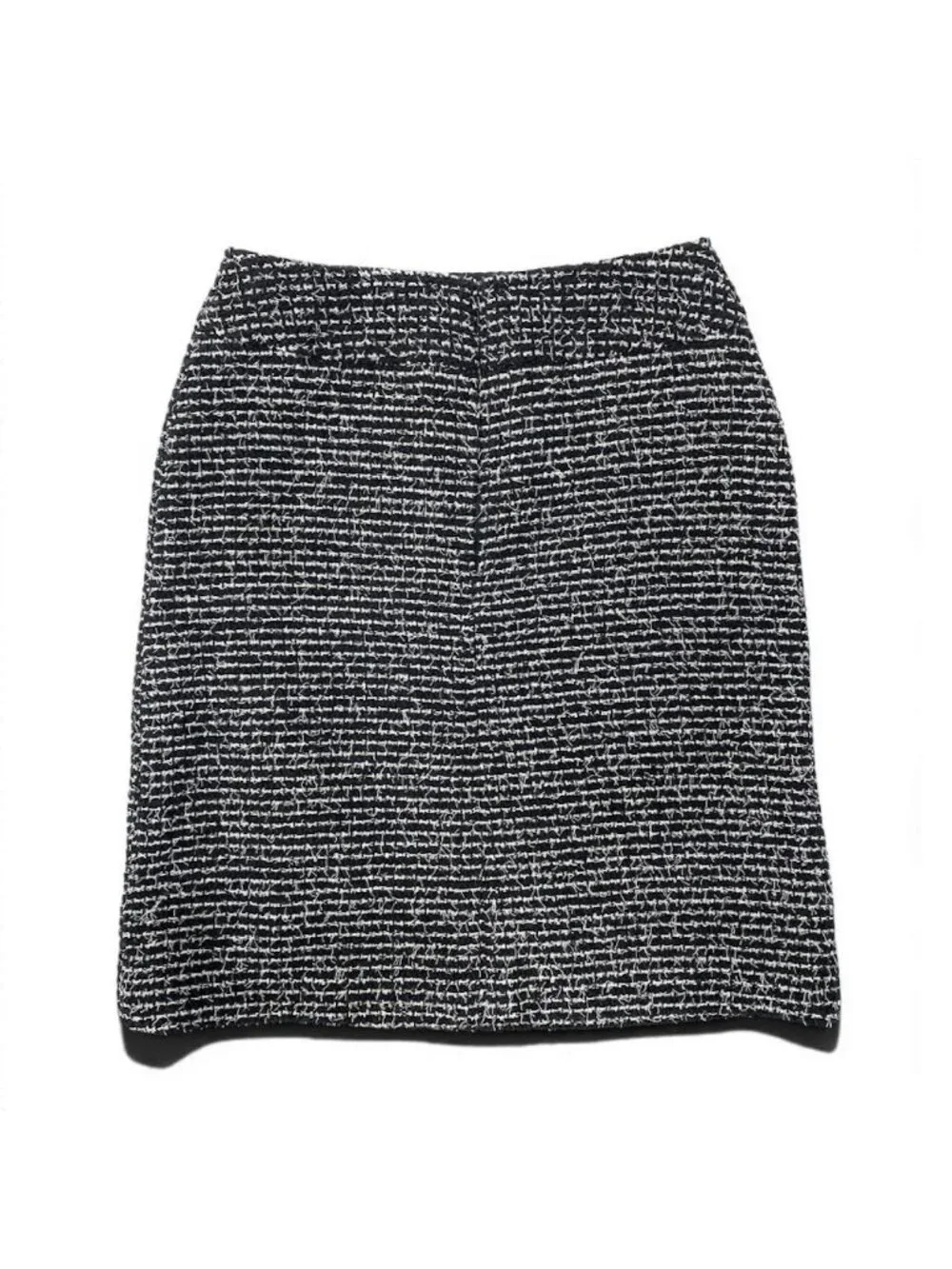 Chanel Vintage Tweed Skirt Knee Length Logo Plate White Wool